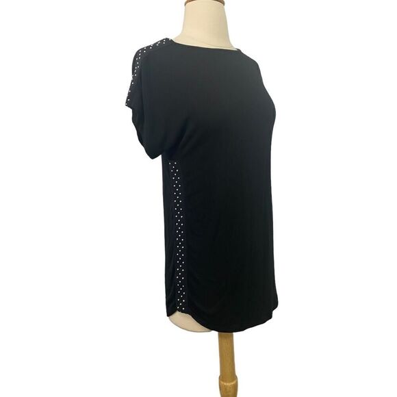 Anne Fontaine Black Knit Top Silver Studs Short Sleeve Long Size 38 / US 4-6 - Picture 1 of 13